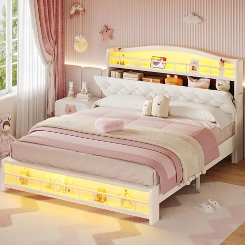 BTHFST Girls Full Bed Frame, beige, product photo