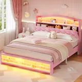 BTHFST Girls Full Bed Frame, pink, product photo