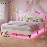 BTHFST Girls LED Full Bed Frame, beige, product photo