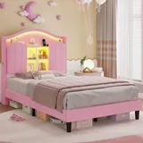 BTHFST Girls LED Twin Size Bed Frame with Upholstered, pink, product photo