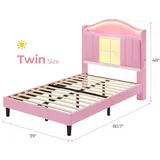 BTHFST Girls LED Twin Size Bed Frame with Upholstered, photograph 2 of 8 published for this piece