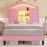 BTHFST Girls LED Twin Size Bed Frame with Upholstered, photograph 3 of 8 published for this piece