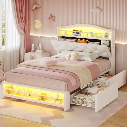 BTHFST Girls Twin Bed Frame, beige-4 drawers, product photo
