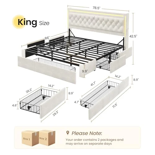 BTHFST King Size Bed Frame with 5 Storage Drawers, photograph 2 of 9 published for this piece