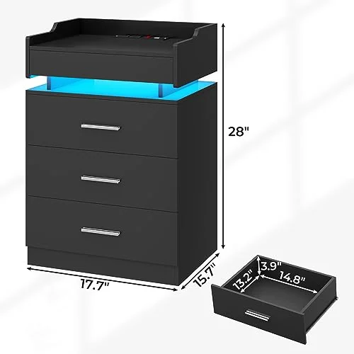 BTHFST Large Nightstand with Charging Station and LED Lights, photograph 2 of 7 published for this piece