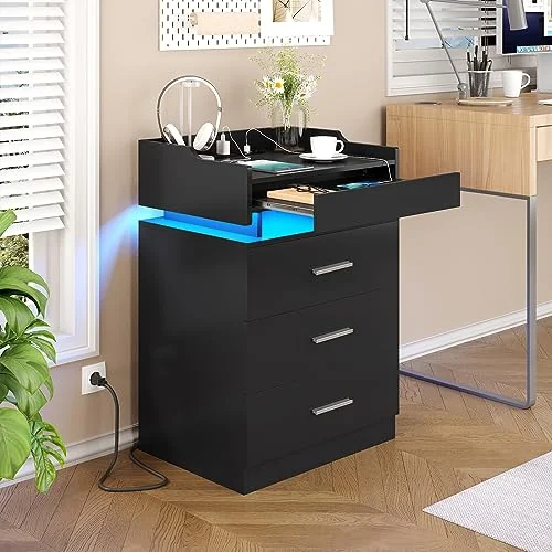 BTHFST Large Nightstand with Charging Station and LED Lights, photograph 7 of 7 published for this piece