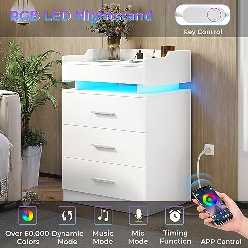 BTHFST Large Nightstand with Charging Station and LED Lights, photograph 5 of 8 published for this piece