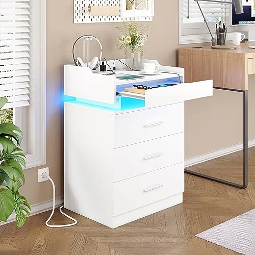 BTHFST Large Nightstand with Charging Station and LED Lights, photograph 7 of 8 published for this piece