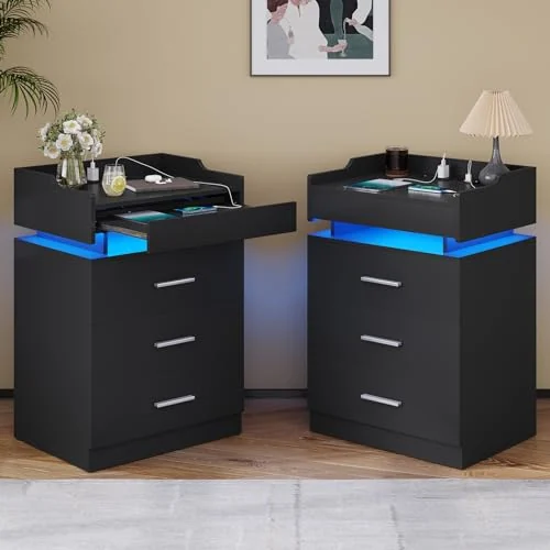 BTHFST LED Nightstand Set of 2, black, product photo