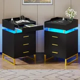 BTHFST LED Nightstand Set of 2 with Charging Station, black and gold, product photo