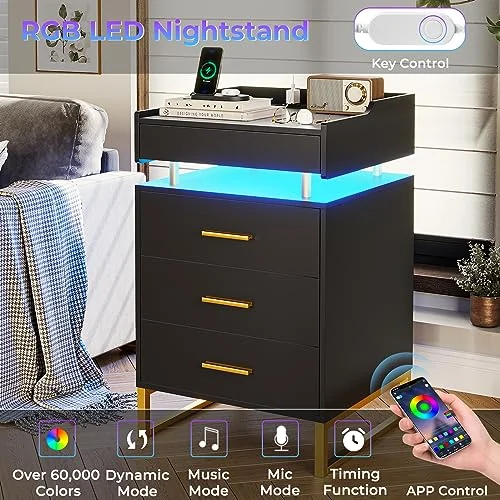 BTHFST LED Nightstand Set of 2 with Charging Station, photograph 5 of 8 published for this piece