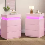 BTHFST LED Pink Nightstands Set of 2 with Charging, pink, product photo