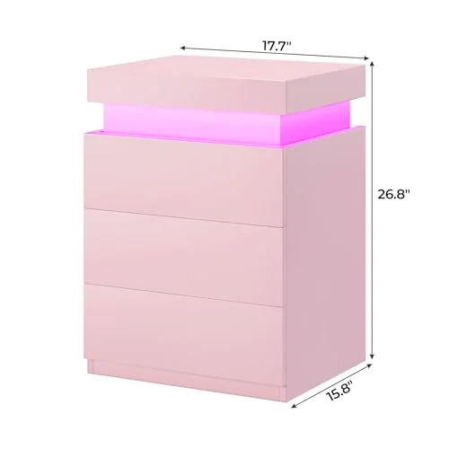 BTHFST LED Pink Nightstands Set of 2 with Charging, photograph 2 of 7 published for this piece