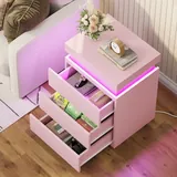 BTHFST LED Pink Nightstands Set of 2 with Charging, photograph 5 of 7 published for this piece