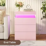 BTHFST LED Pink Nightstands Set of 2 with Charging, photograph 7 of 7 published for this piece