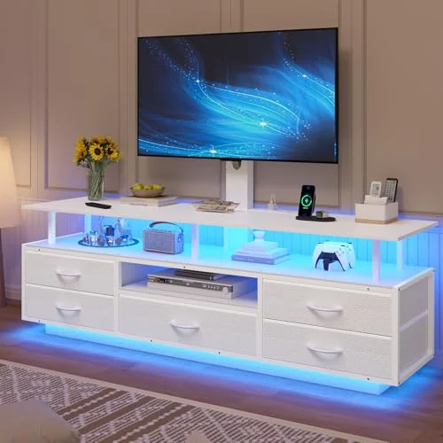 BTHFST LED TV Stand with Mount for Living Room, white, product photo