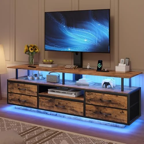BTHFST LED TV Stand with Mount for Living Room, rustic brown, product photo