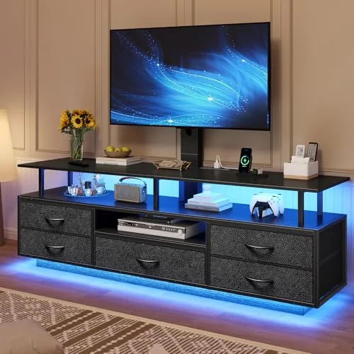 BTHFST LED TV Stand with Mount for Living Room, black, product photo