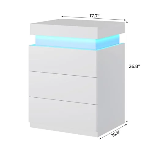 BTHFST LED White Nightstand Set of 2, photograph 2 of 9 published for this piece