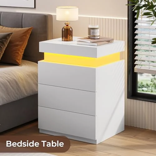 BTHFST LED White Nightstand Set of 2, photograph 3 of 9 published for this piece