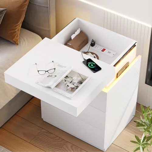 BTHFST LED White Nightstand Set of 2, photograph 4 of 9 published for this piece