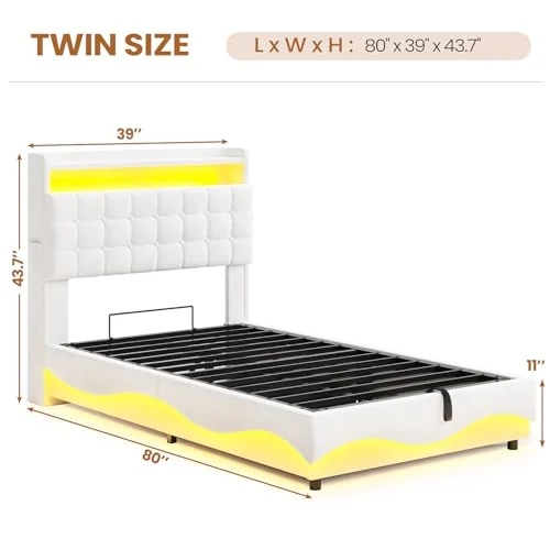 BTHFST Lift Up Twin Bed Frame with Storage Headboard, photograph 2 of 8 published for this piece