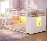 BTHFST Low Bunk Bed Twin Over Twin with 7, white, product photo