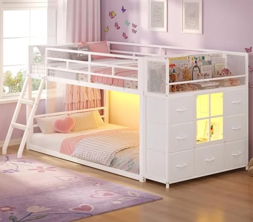 BTHFST Low Bunk Bed Twin Over Twin with 7, white, product photo