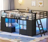BTHFST Low Bunk Bed Twin Over Twin with 8, black, product photo