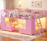 BTHFST Low Bunk Bed Twin Over Twin with 8, pink, product photo