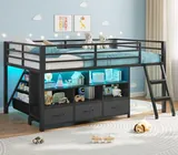 BTHFST Low LED Loft Bed Twin Size with Storage, black, product photo