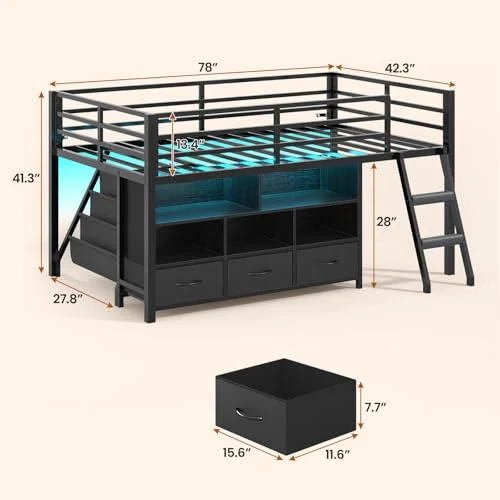 BTHFST Low LED Loft Bed Twin Size with Storage, photograph 2 of 8 published for this piece