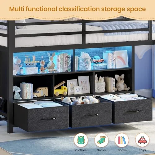 BTHFST Low LED Loft Bed Twin Size with Storage, photograph 3 of 8 published for this piece