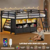 BTHFST Low LED Loft Bed Twin Size with Storage, photograph 4 of 8 published for this piece