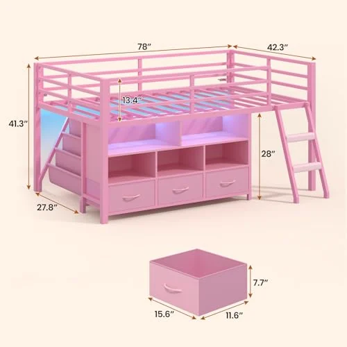 BTHFST Low LED Loft Bed Twin Size with Storage, photograph 2 of 8 published for this piece
