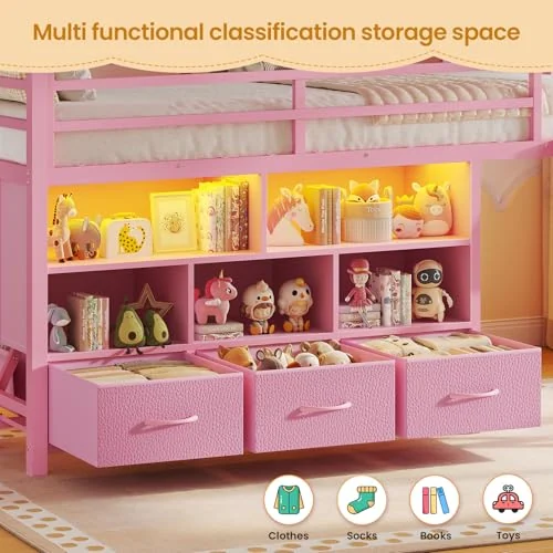 BTHFST Low LED Loft Bed Twin Size with Storage, photograph 3 of 8 published for this piece