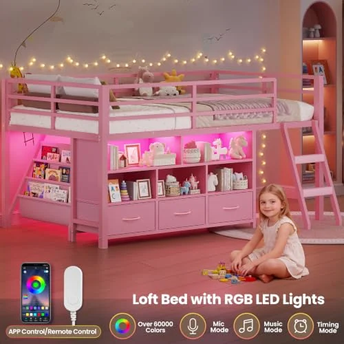 BTHFST Low LED Loft Bed Twin Size with Storage, photograph 4 of 8 published for this piece