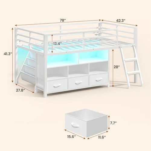 BTHFST Low LED Loft Bed Twin Size with Storage, photograph 2 of 8 published for this piece