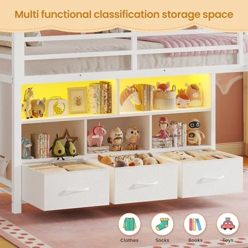 BTHFST Low LED Loft Bed Twin Size with Storage, photograph 3 of 8 published for this piece