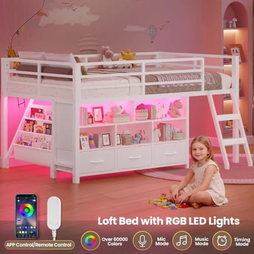 BTHFST Low LED Loft Bed Twin Size with Storage, photograph 4 of 8 published for this piece
