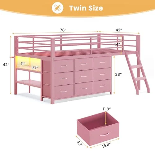 BTHFST Low Loft Bed Twin Size with 9 Storage, photograph 2 of 9 published for this piece