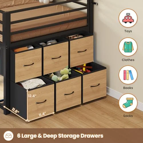 BTHFST Low Loft Bed Twin Size with 6 Storage, photograph 5 of 8 published for this piece