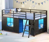 BTHFST Low Loft Bed Twin Size with 14 Storage, black, product photo