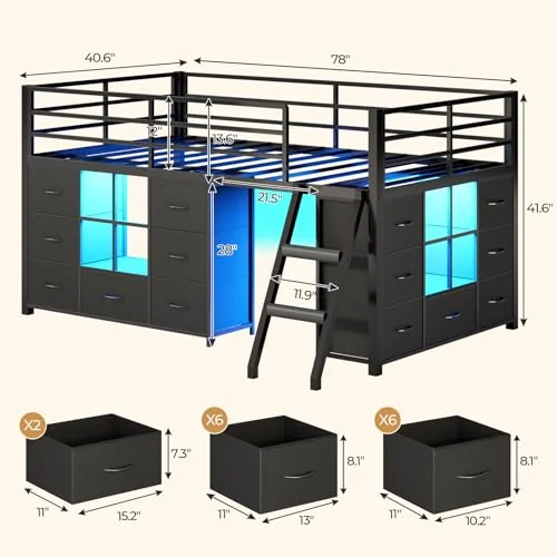 BTHFST Low Loft Bed Twin Size with 14 Storage, photograph 2 of 9 published for this piece