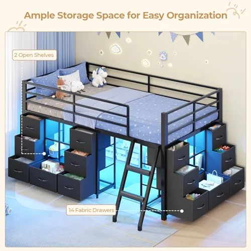 BTHFST Low Loft Bed Twin Size with 14 Storage, photograph 3 of 9 published for this piece
