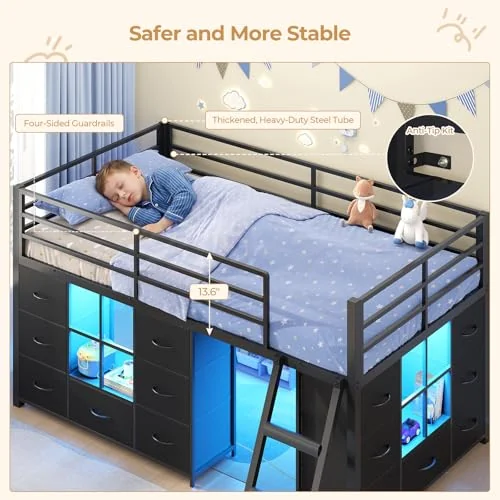 BTHFST Low Loft Bed Twin Size with 14 Storage, photograph 6 of 9 published for this piece