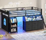 BTHFST Low Loft Bed Twin Size with Storage, black, product photo