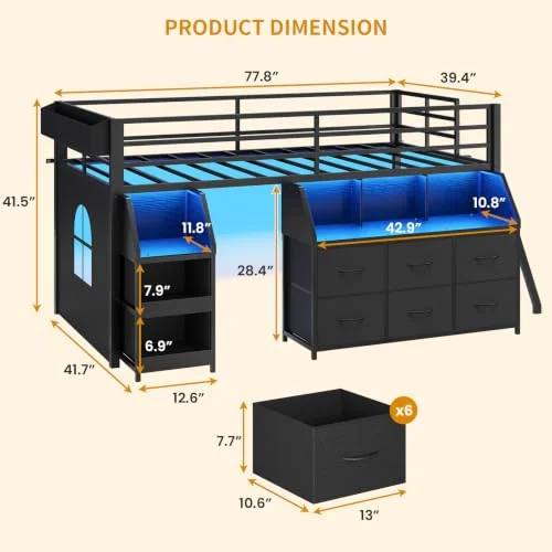 BTHFST Low Loft Bed Twin Size with Storage, photograph 2 of 9 published for this piece