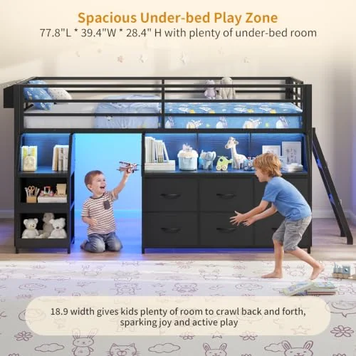 BTHFST Low Loft Bed Twin Size with Storage, photograph 5 of 9 published for this piece