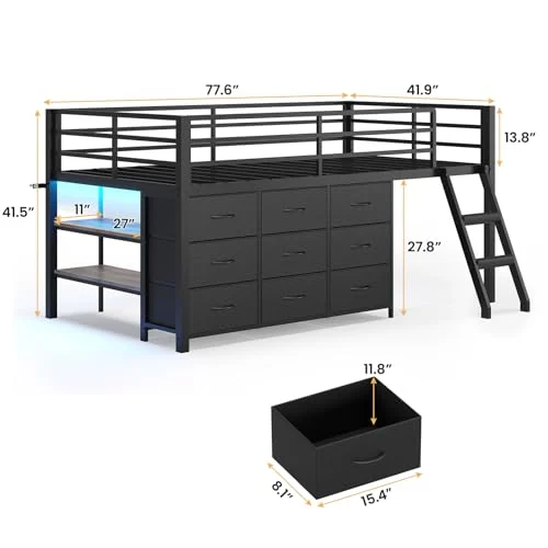 BTHFST Low Loft Bed Twin Size with 9 Storage, photograph 2 of 8 published for this piece